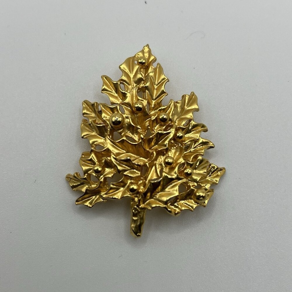 Vintage Gold Tone Leaf Brooch Gerard Yosca Textured Pin